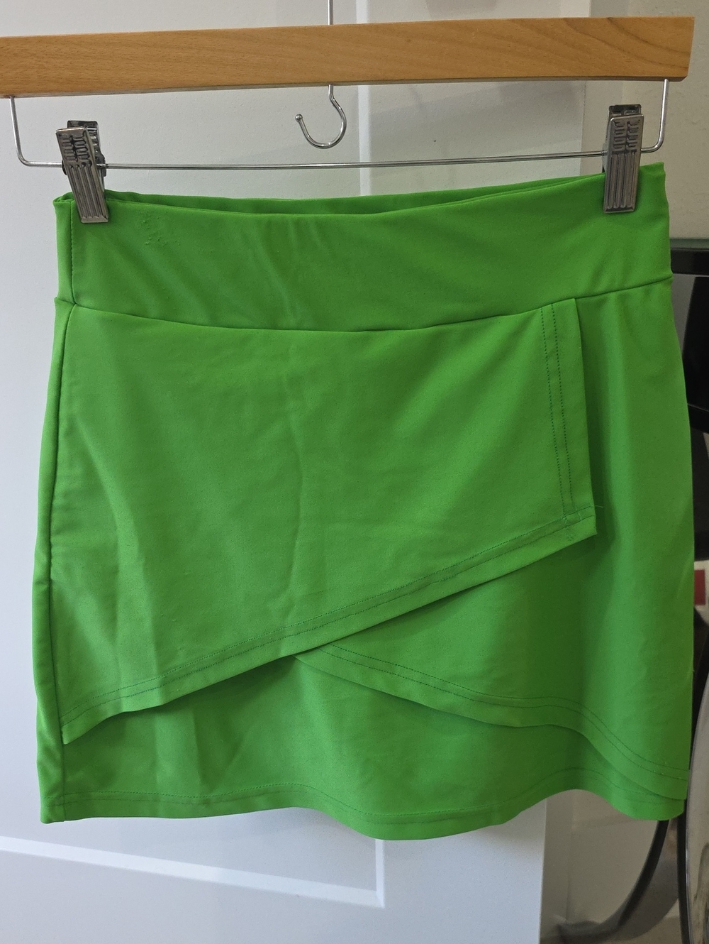 Tzu Tzu Neon Green Asymmetrical Mini Skirt